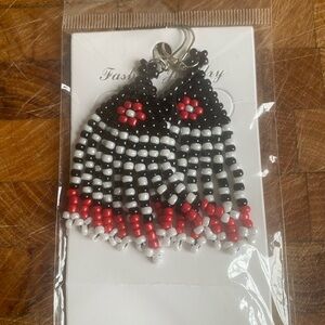 Fashion Jewelry Black, White, and Red Beaded Earrings